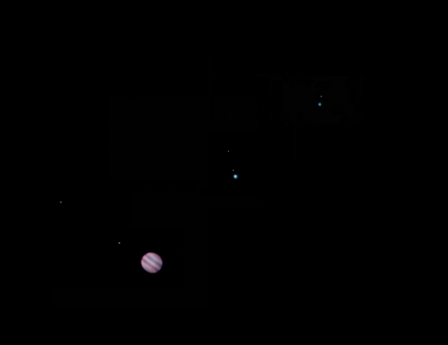 Jupiter, Uranus and Neptune composite showing relative visual sizes